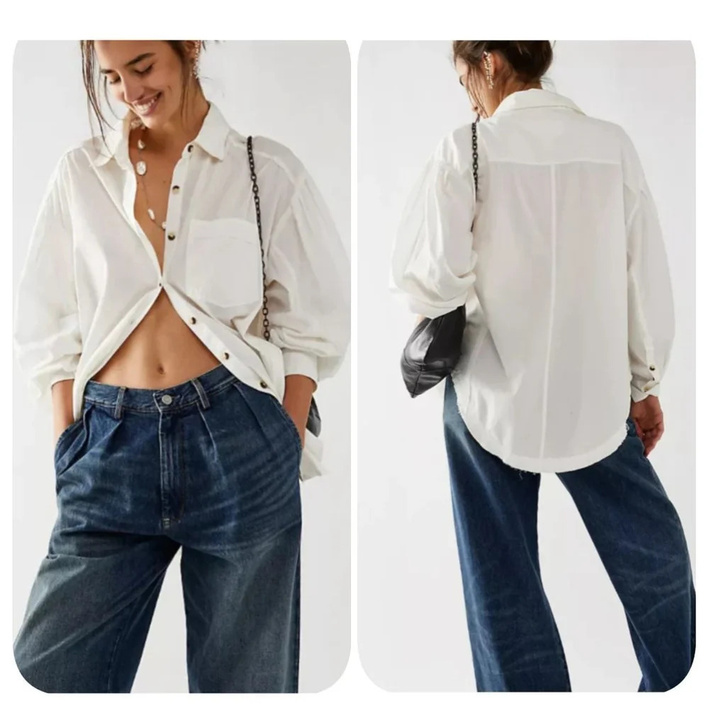 Free People Happy Hour Solid Poplin Top Sz S